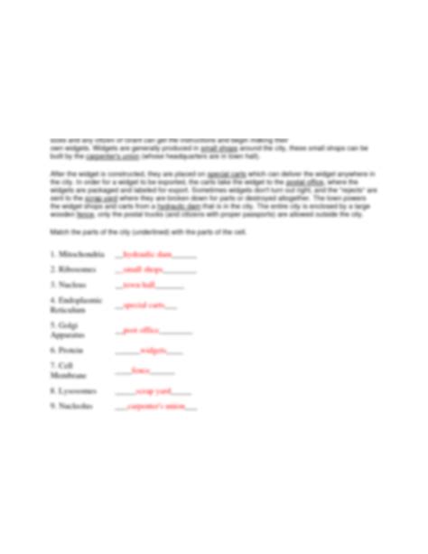 cell city analogy worksheet|Cell City Worksheet Answer Key .